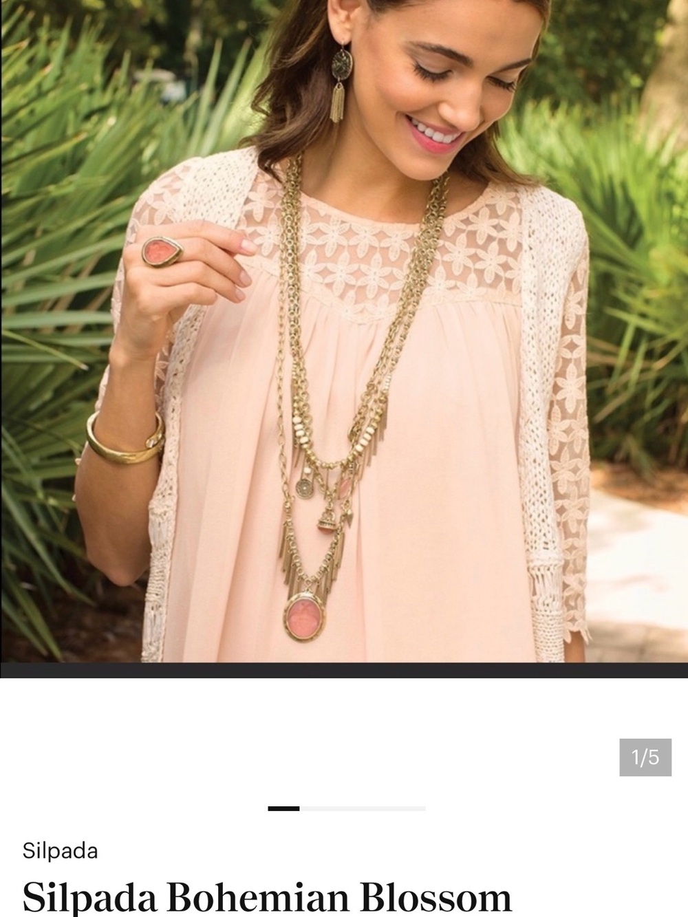 Silpada Layered brass Necklace with Pink Pendant
